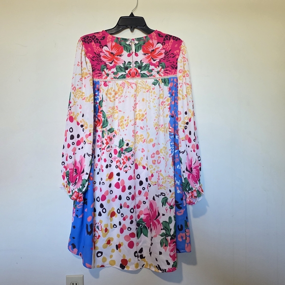 Umgee Floral Animal Print Mixed Media Boho Dress Size Large EUC - Picture 2 of 9